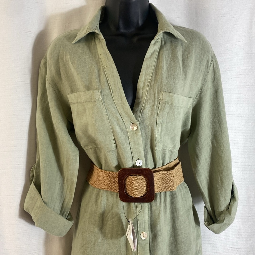 BELTED LINEN SHIRTDRESS with Slit for Casual Wear Size S - Picture 8 of 16